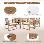 Ensemble de 7 chaises de salle à manger d'extérieur en bois avec table à manger décontractée, trou pour parasol et 6 coussins amovibles