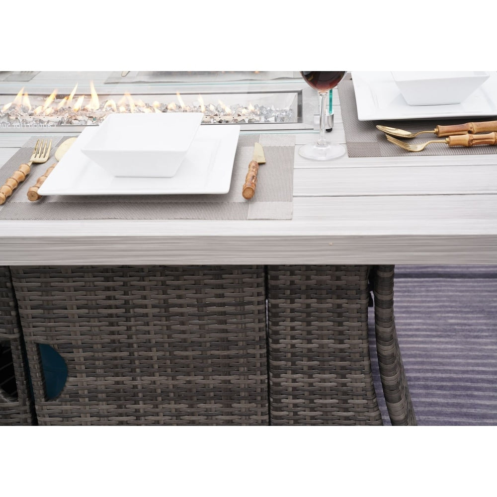 Ensemble de canapé d'extérieur 7 pièces avec table en aluminium et foyer