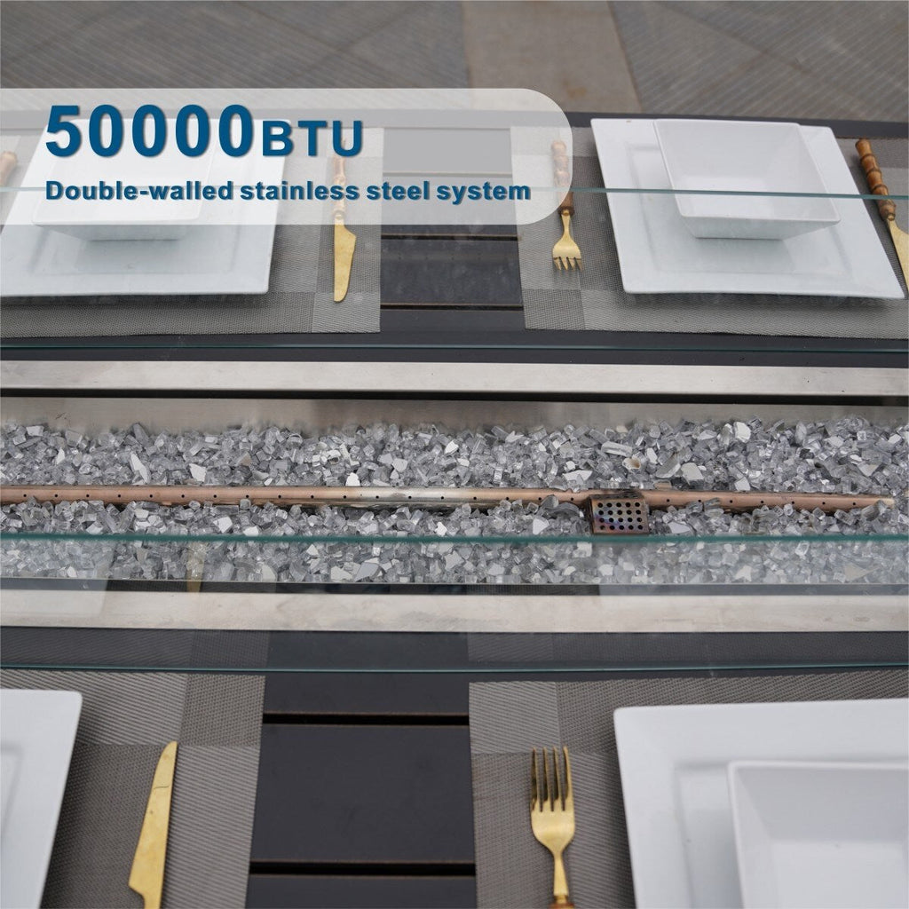 Ensemble de canapé d'extérieur 7 pièces avec table en aluminium et foyer