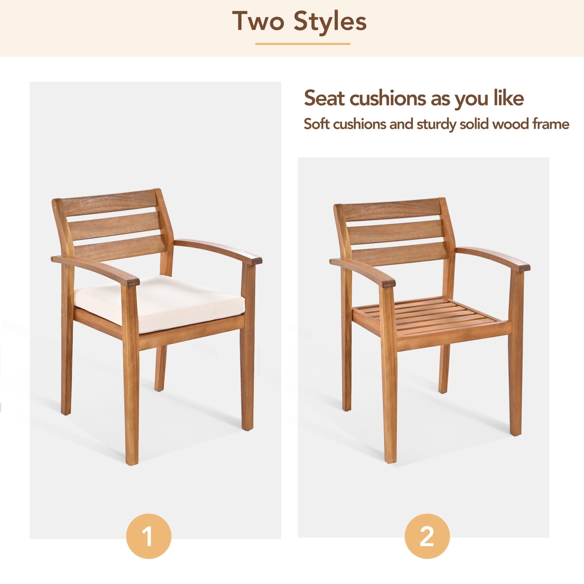 Ensemble de salle à manger d'extérieur en bois 7 pièces avec coussins amovibles