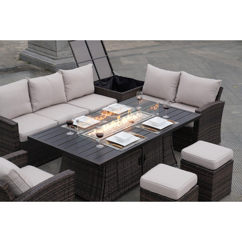 Ensemble de canapés de patio conversationnels 7 pièces avec table de foyer en aluminium