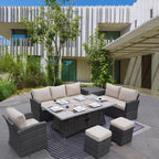 Ensemble de canapés de patio conversationnels 7 pièces avec table de foyer en aluminium