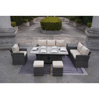 Ensemble de canapés de patio conversationnels 7 pièces avec table de foyer en aluminium