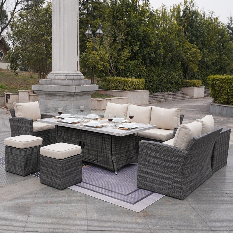 Ensemble de canapés de patio conversationnels 7 pièces avec table de foyer en aluminium