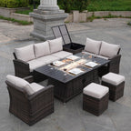 Ensemble de canapés de patio conversationnels 7 pièces avec table de foyer en aluminium