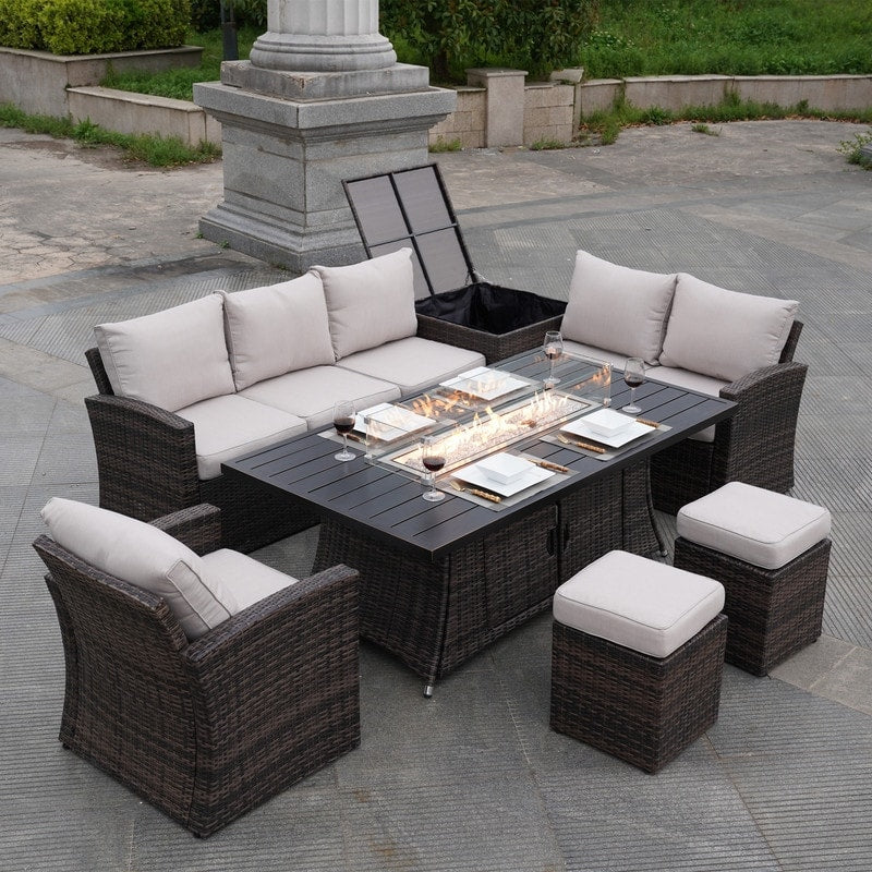 Ensemble de canapés de patio conversationnels 7 pièces avec table de foyer en aluminium