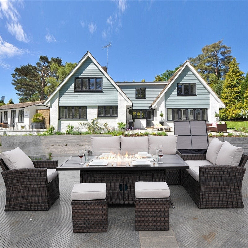 Ensemble de canapés de patio conversationnels 7 pièces avec table de foyer en aluminium