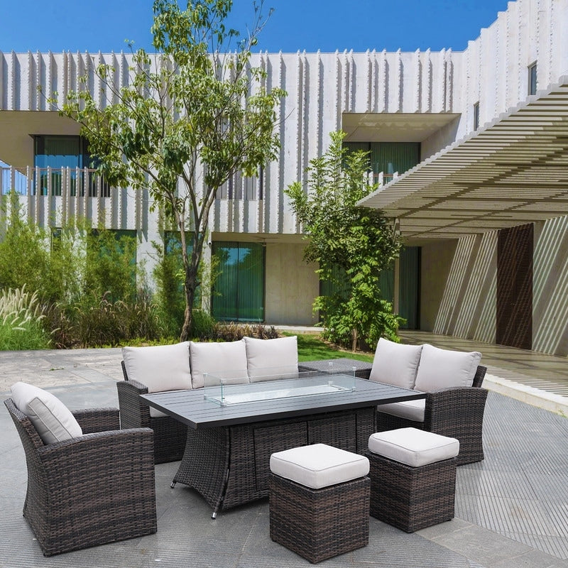Ensemble de canapés de patio conversationnels 7 pièces avec table de foyer en aluminium