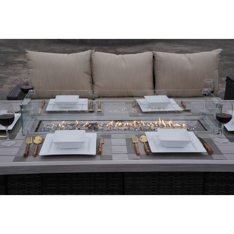 Ensemble de canapés de patio conversationnels 7 pièces avec table de foyer en aluminium