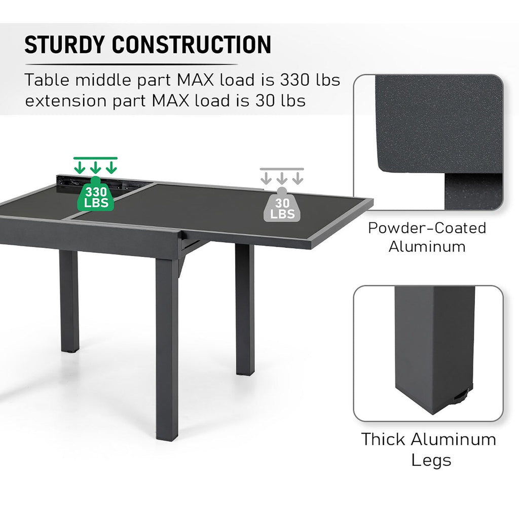 Ensemble de salle à manger de patio 7 pièces avec chaises pliantes réglables et 1 table à manger extensible