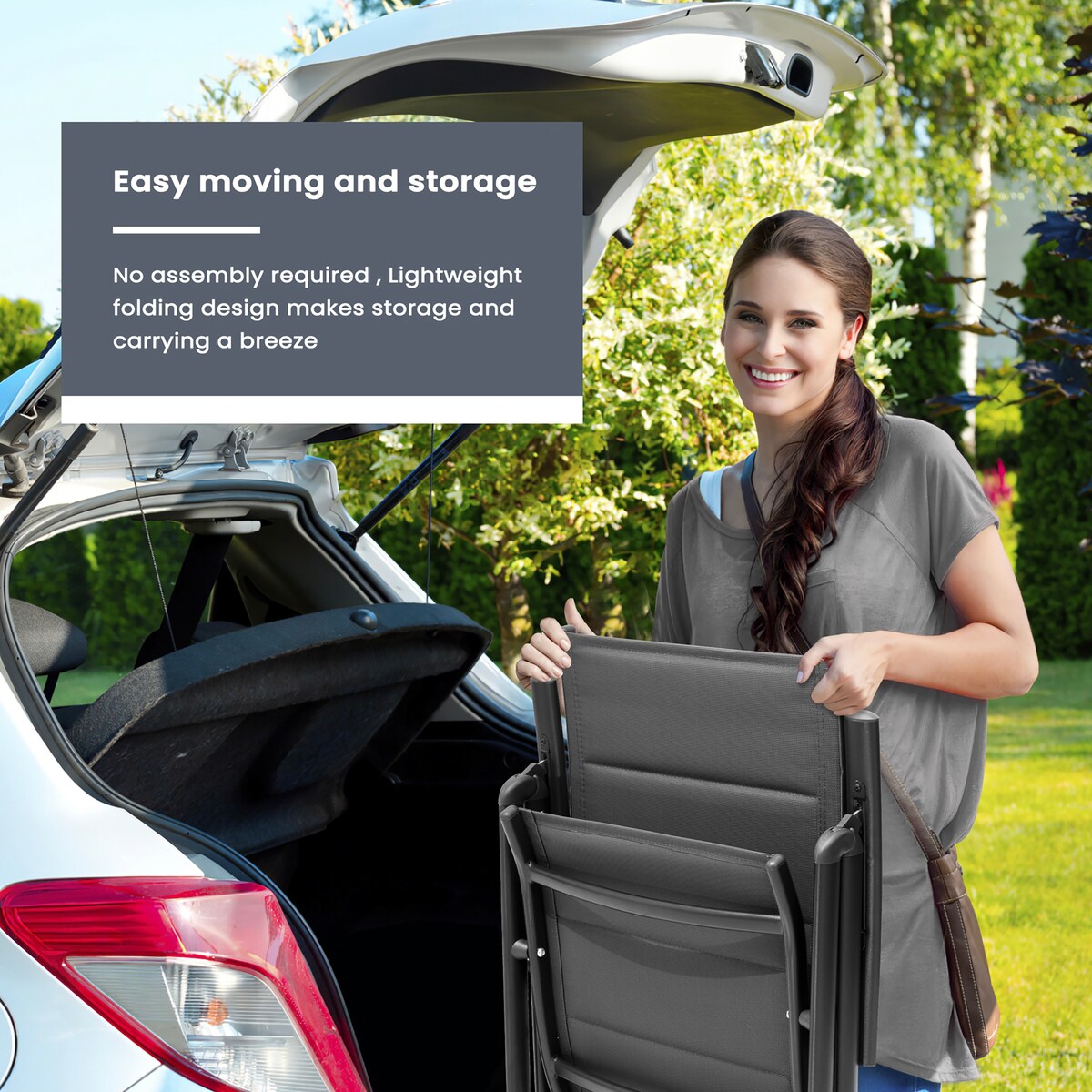 Ensemble de salle à manger de patio 7 pièces avec chaises pliantes réglables et 1 table à manger extensible