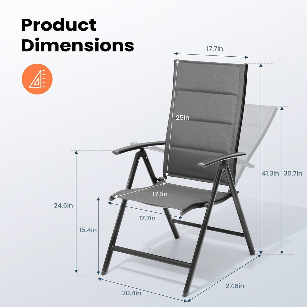 Ensemble de salle à manger de patio 7 pièces avec chaises pliantes réglables et 1 table à manger extensible