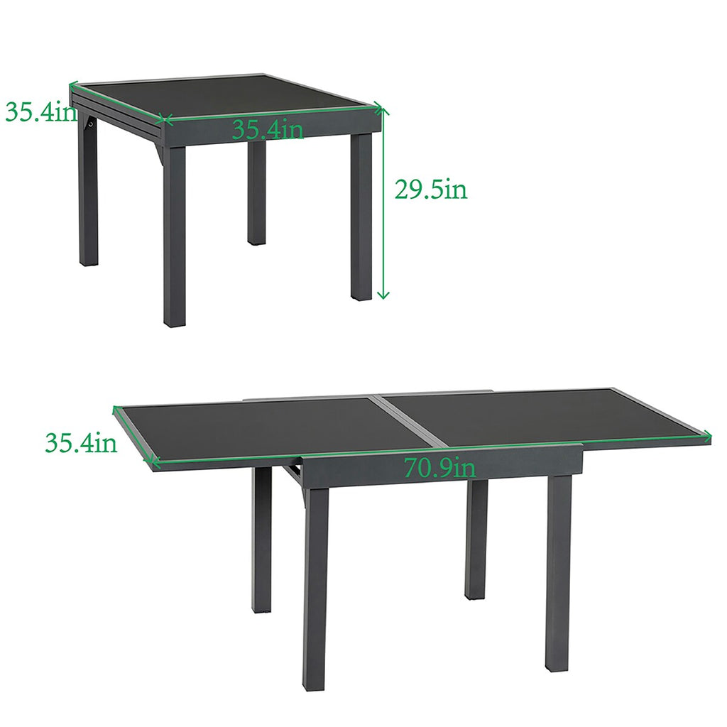 Ensemble de salle à manger de patio 7 pièces avec chaises pliantes réglables et 1 table à manger extensible