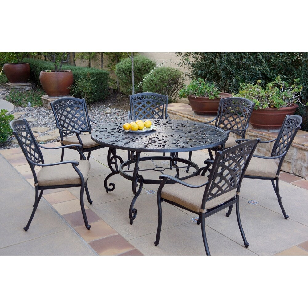 Ensemble de salle à manger de patio 7 pièces, table à manger ronde de 53 pouces