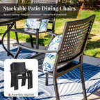 Ensemble de salle à manger de patio 7 pièces avec revêtement en métal E-coating, comprenant 6 chaises à dossier amélioré et une table en métal avec trou pour parasol