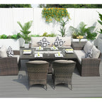 Ensemble de salle à manger de patio 7 pièces avec table et foyer en aluminium