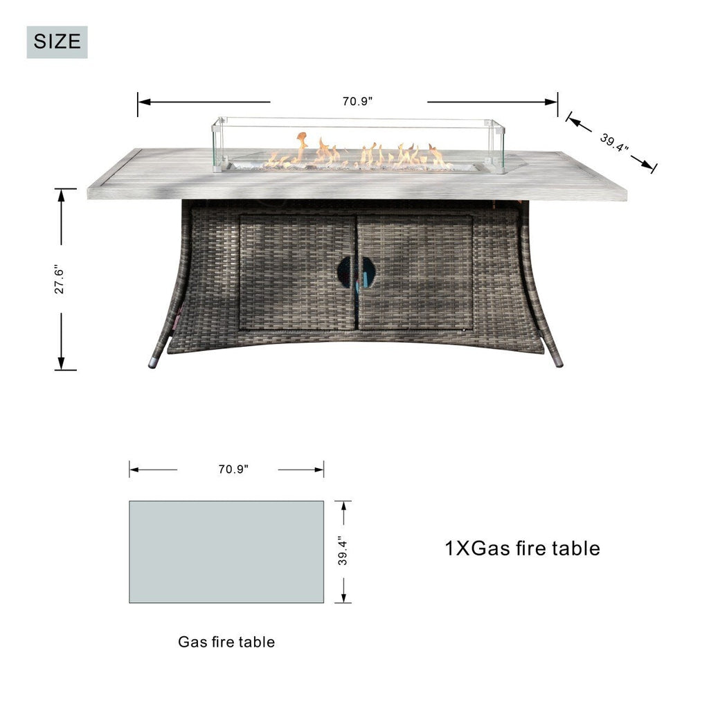 Ensemble de salle à manger de patio 7 pièces avec table et foyer en aluminium