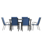 Ensemble de salle à manger de patio 7 pièces avec table en verre et 6 chaises
