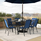 Ensemble de salle à manger de patio 7 pièces avec table en verre et 6 chaises