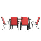 Ensemble de salle à manger de patio 7 pièces avec table en verre et 6 chaises