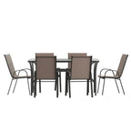 Ensemble de salle à manger de patio 7 pièces avec table en verre et 6 chaises