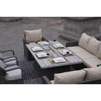 Ensemble de canapés de patio en rotin 7 pièces avec table à manger et fauteuils en aluminium