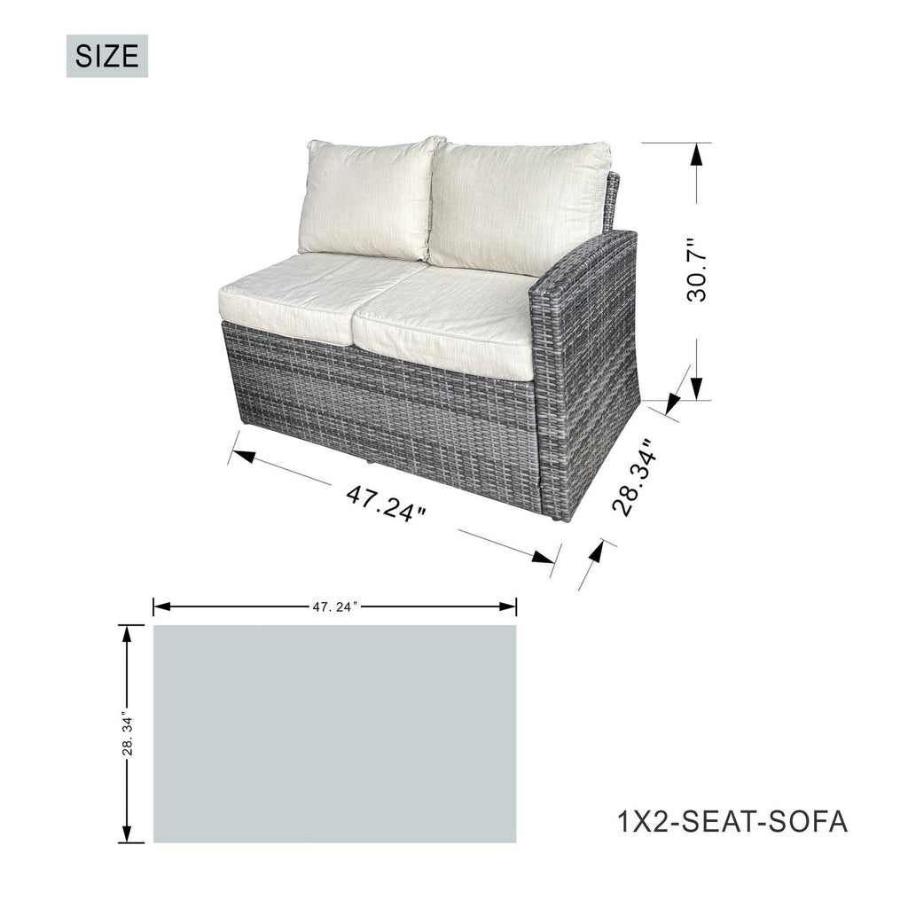 Ensemble de canapés de patio en rotin 7 pièces avec table à manger et fauteuils en aluminium