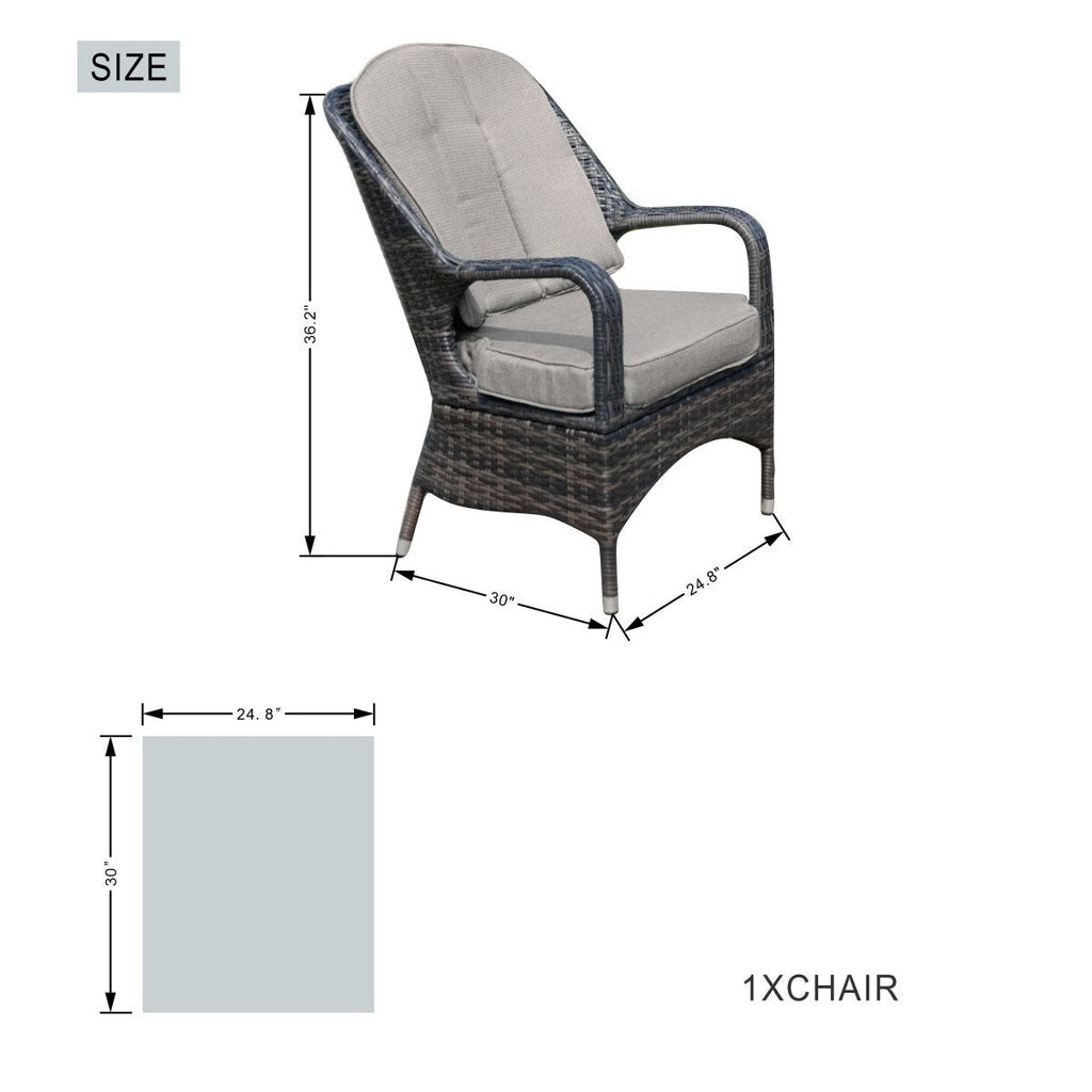 Ensemble de canapés de patio en rotin 7 pièces avec table à manger et fauteuils en aluminium