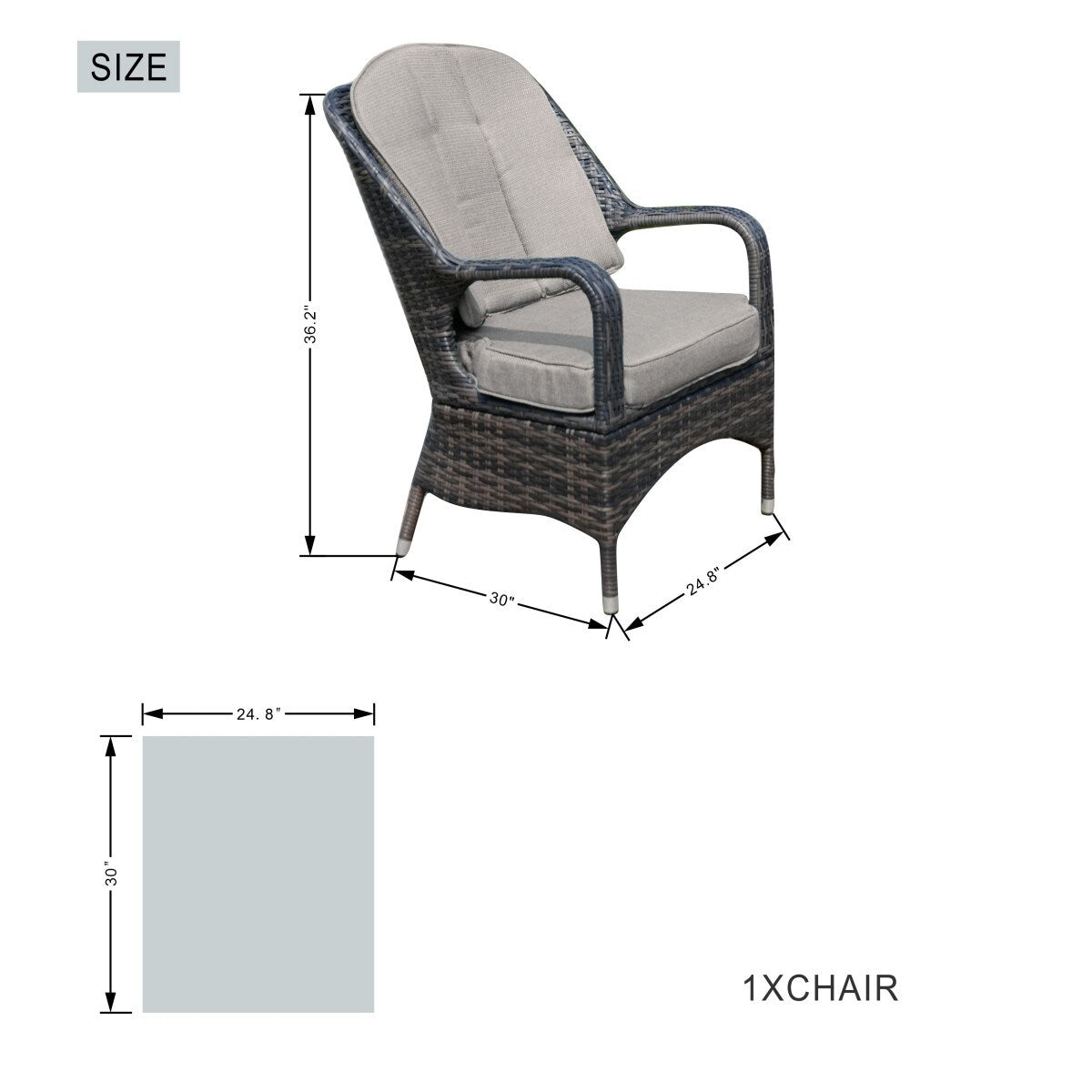 Ensemble de canapés de patio en rotin 7 pièces avec table à manger et fauteuils en aluminium