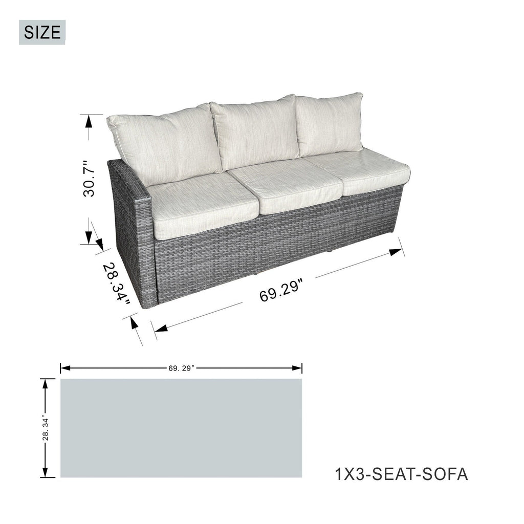 Ensemble de canapés de patio en rotin 7 pièces avec table à manger et fauteuils en aluminium