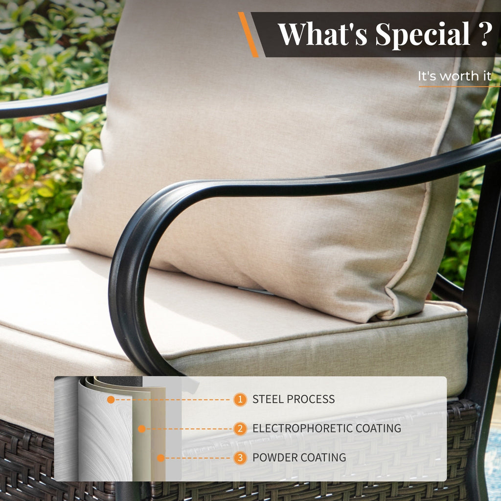 Ensemble de salle à manger d'extérieur surdimensionné de 7 pièces avec 6 chaises rembourrées et une table rectangulaire de 60 pouces