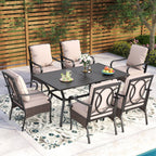 Ensemble de salle à manger d'extérieur surdimensionné de 7 pièces avec 6 chaises rembourrées et une table rectangulaire de 60 pouces