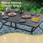 Ensemble de salle à manger d'extérieur surdimensionné de 7 pièces avec 6 chaises rembourrées et une table rectangulaire de 60 pouces