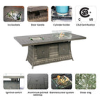 Ensemble de canapés de patio 7 pièces avec foyer et table à manger avec bac à glaçons