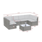 Ensemble de patio en osier 7 pièces avec canapé sectionnel en rotin et coussins