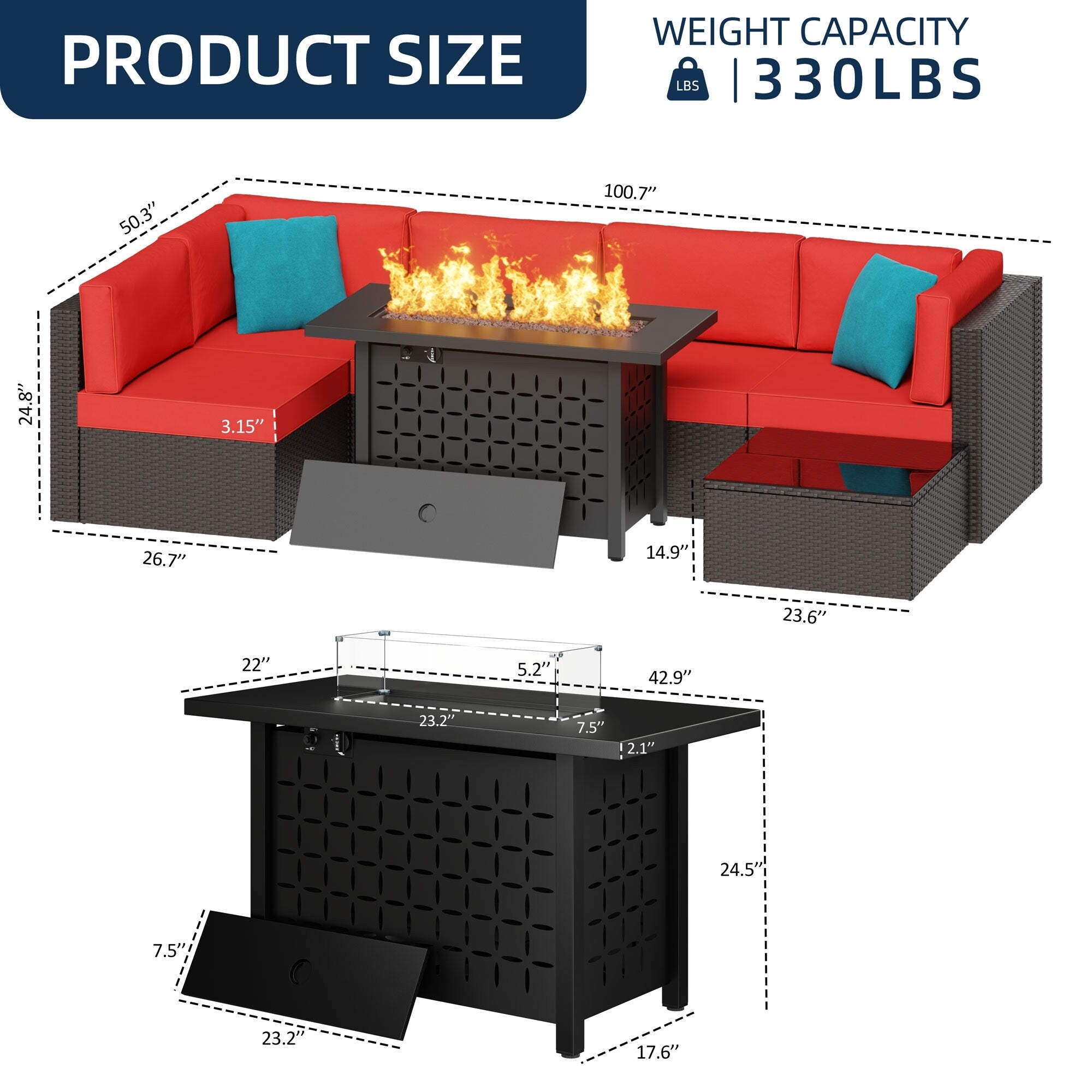 Ensemble de sièges sectionnels 7 pièces avec coussins