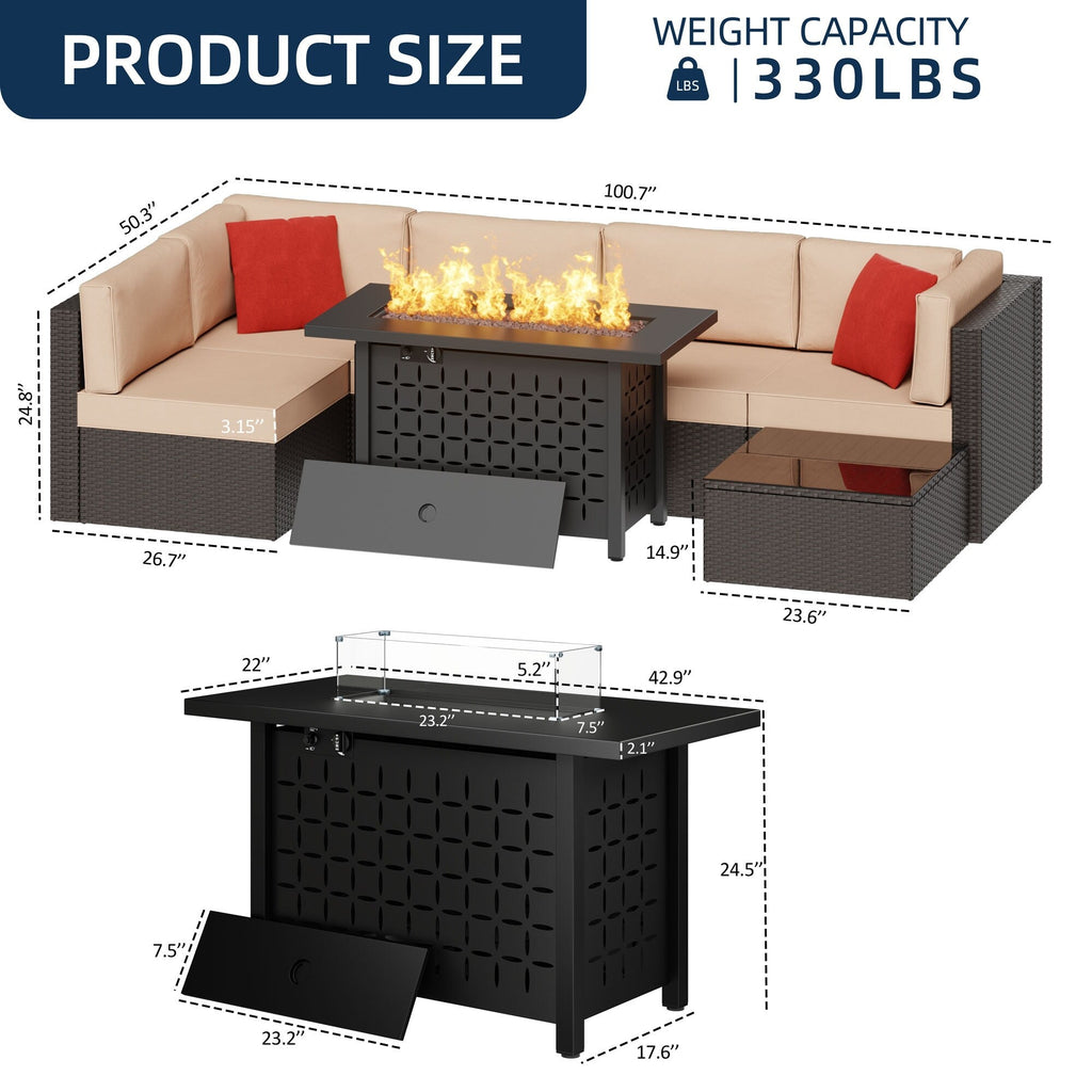Ensemble de sièges sectionnels 7 pièces avec coussins