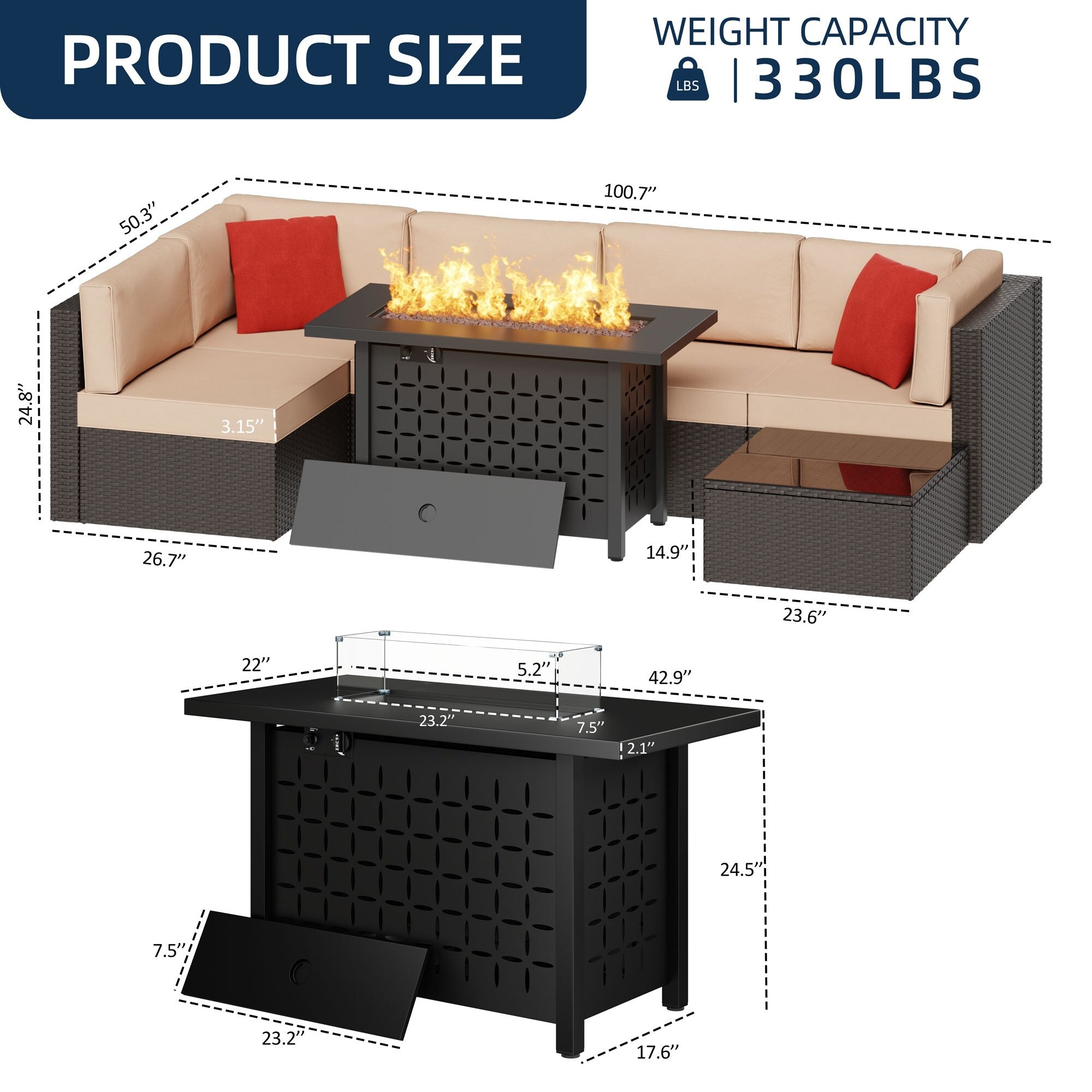 Ensemble de sièges sectionnels 7 pièces avec coussins