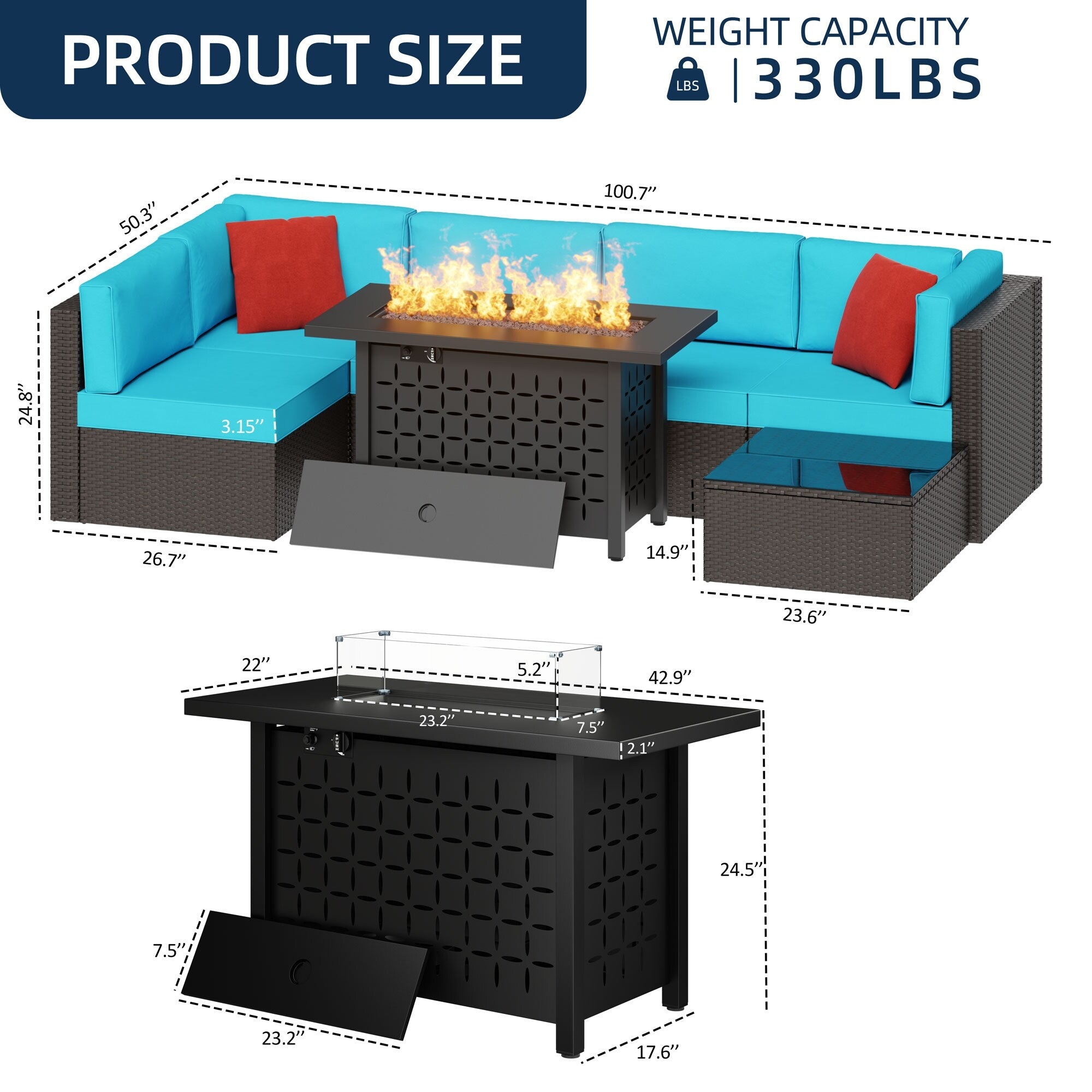 Ensemble de sièges sectionnels 7 pièces avec coussins