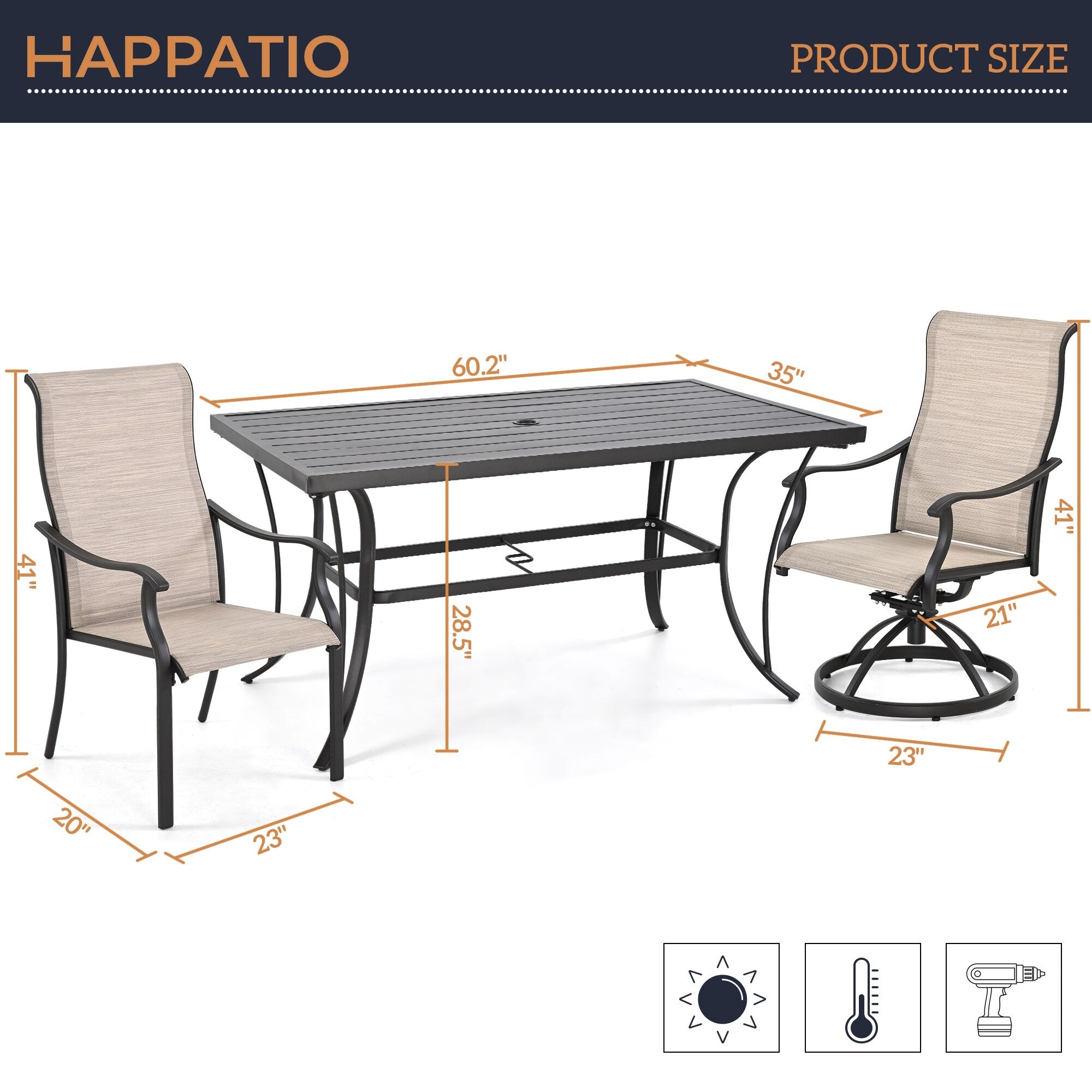 Ensembles de salle à manger de patio en textilène 7 pièces pour la vie en plein air