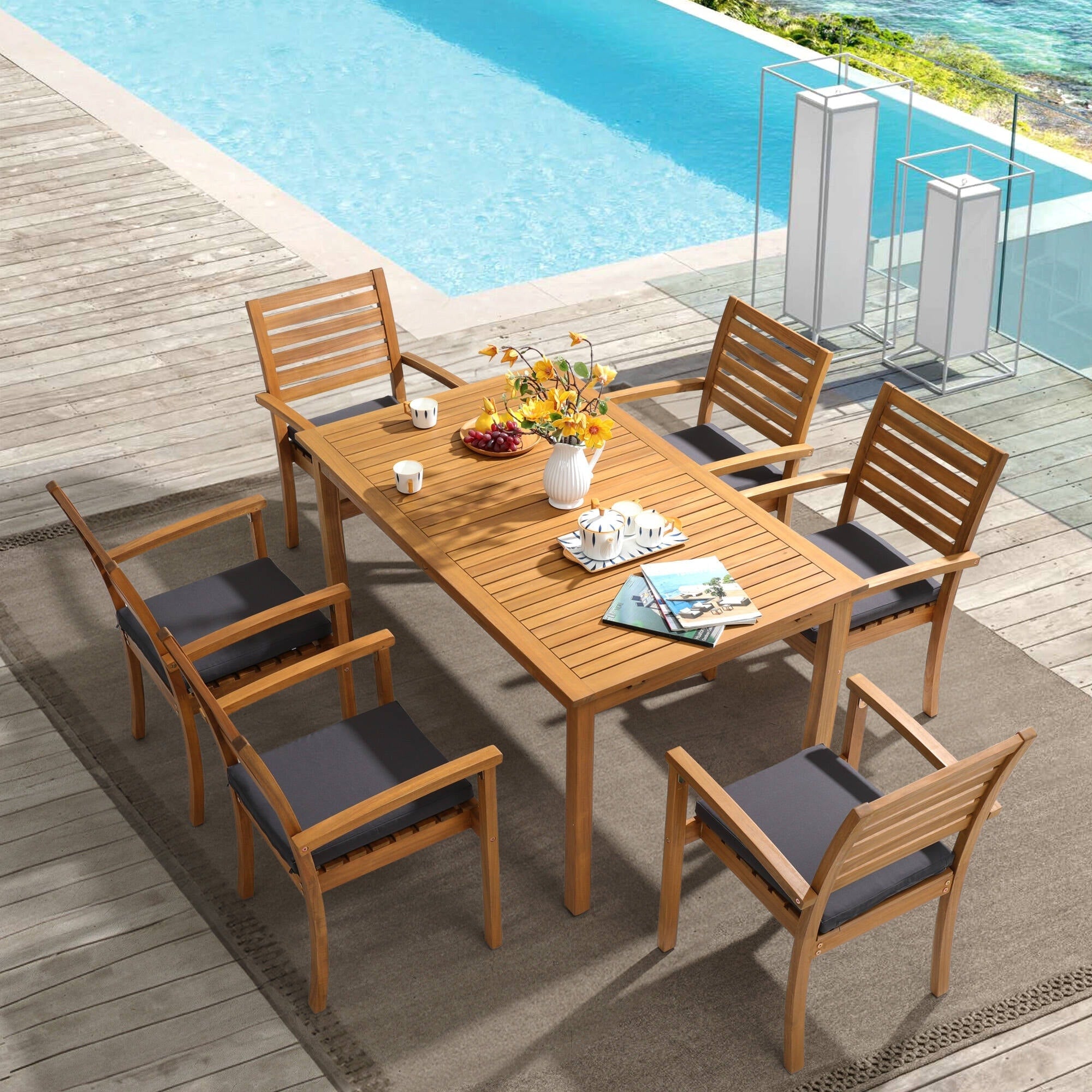 Ensemble de salle à manger d'extérieur 7 pièces en bois d'ACACIA