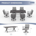 Ensemble de salle à manger d'extérieur 7 pièces avec table à pieds en X et chaises pivotantes