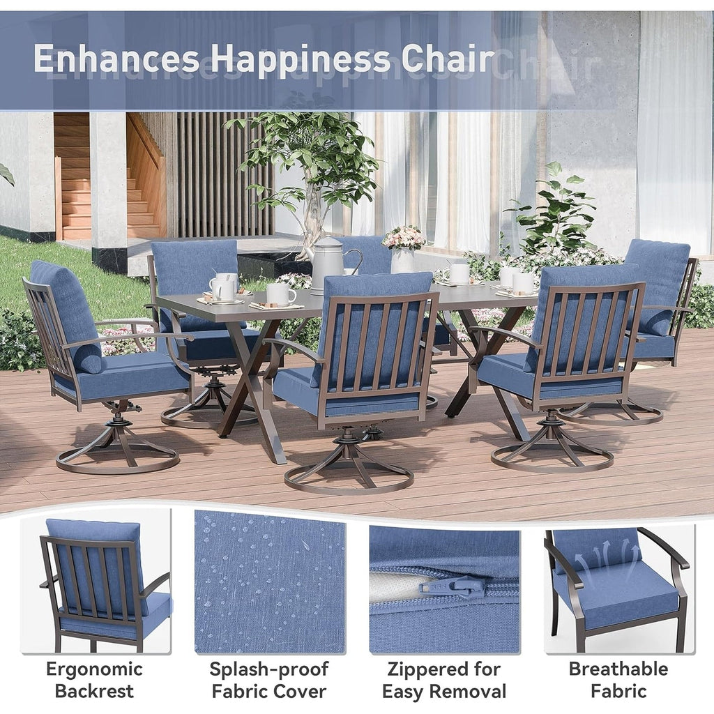 Ensemble de salle à manger d'extérieur 7 pièces avec table à pieds en X et chaises pivotantes