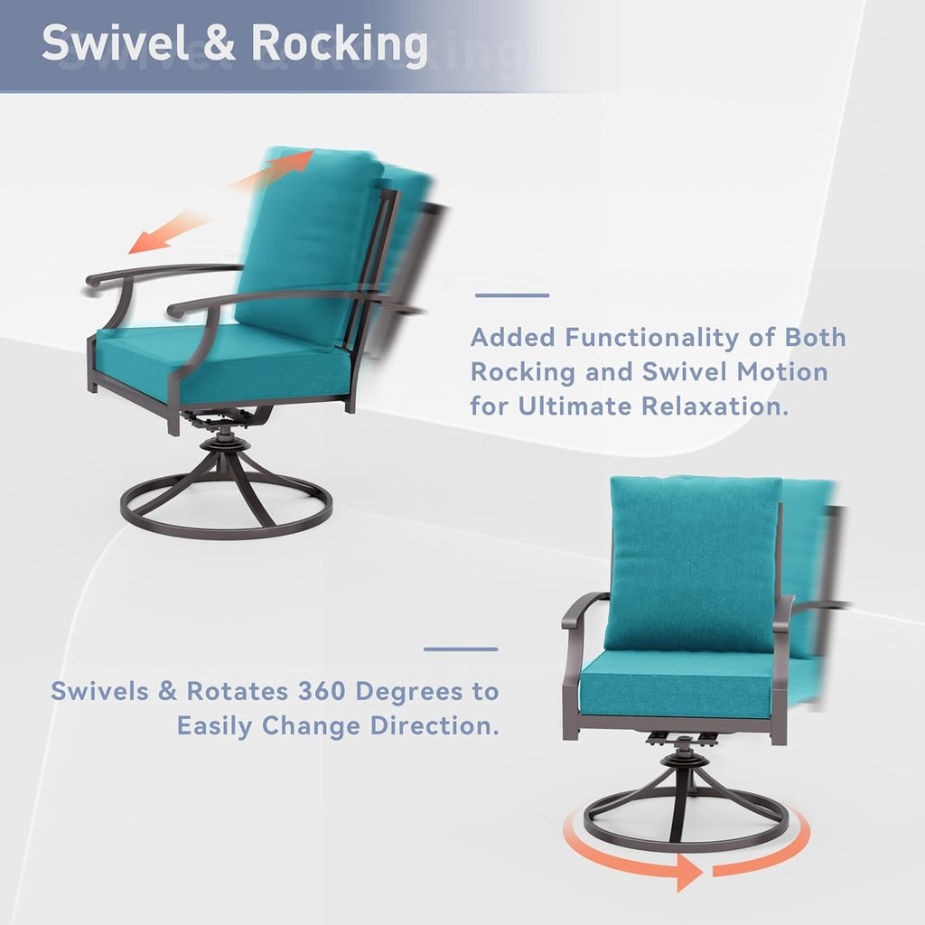 Ensemble de salle à manger d'extérieur 7 pièces avec table à pieds en X et chaises pivotantes