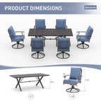 Ensemble de salle à manger d'extérieur 7 pièces avec table à pieds en X et chaises pivotantes