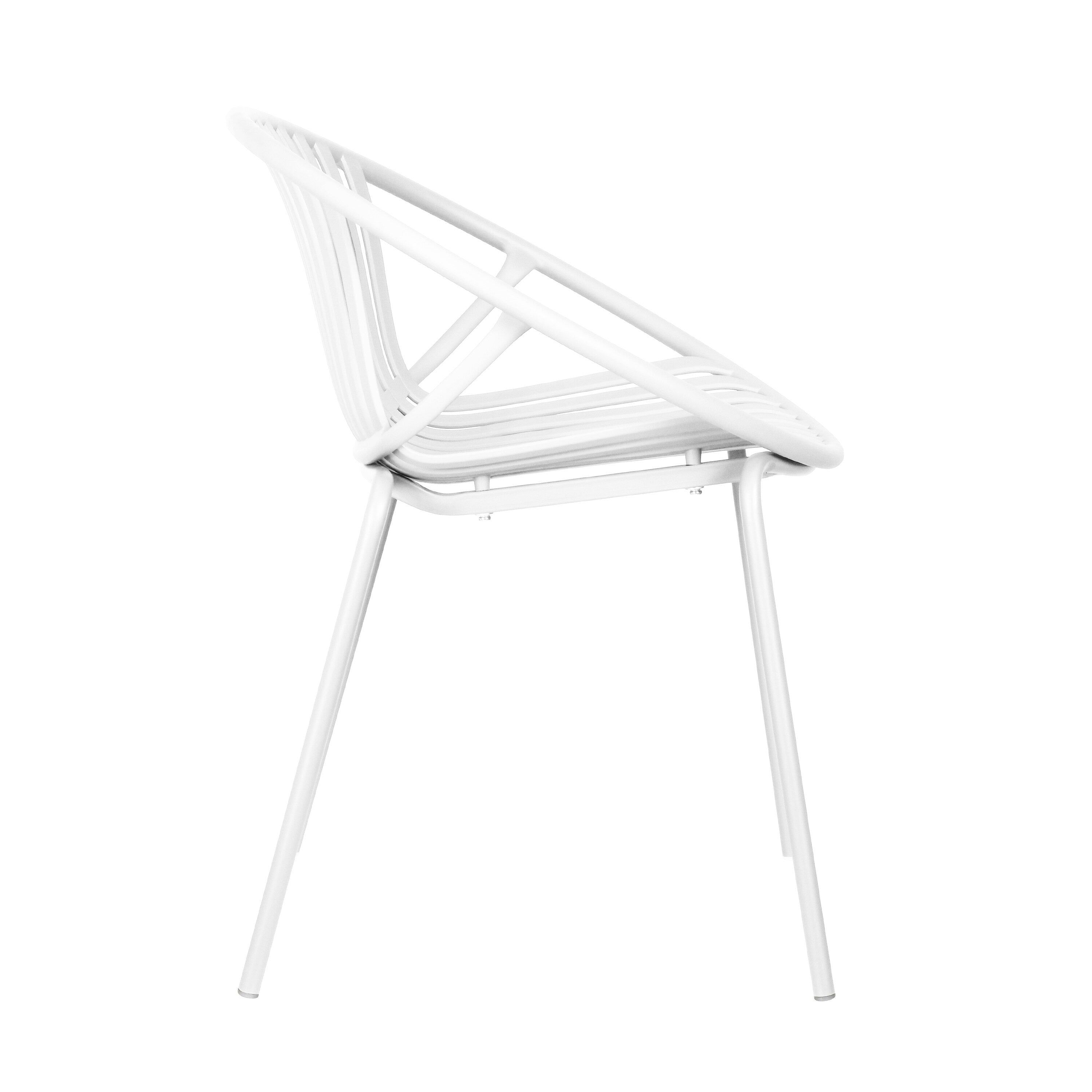 Ensemble de salle à manger d'extérieur moderne 7 pièces avec chaises empilables, blanc