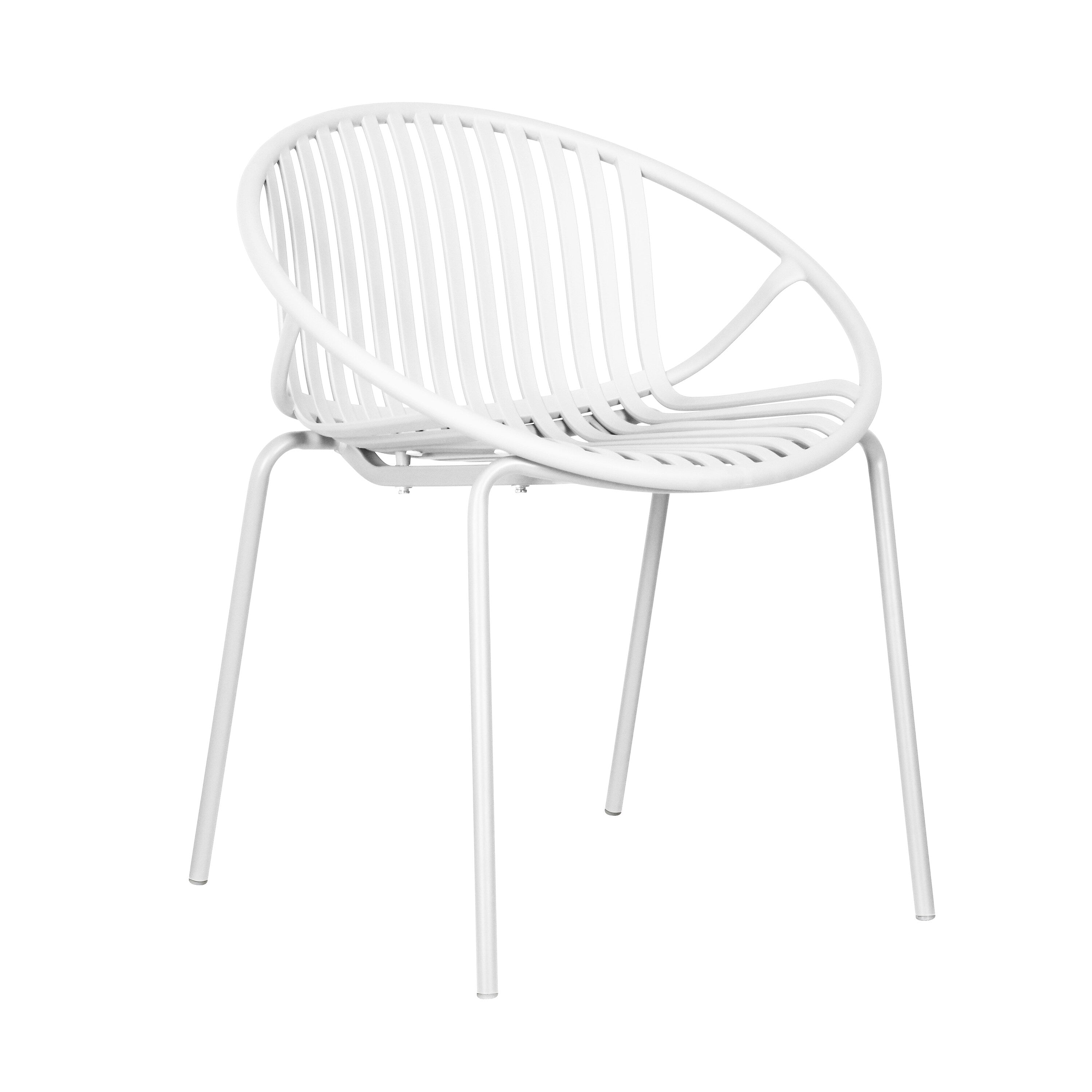 Ensemble de salle à manger d'extérieur moderne 7 pièces avec chaises empilables, blanc