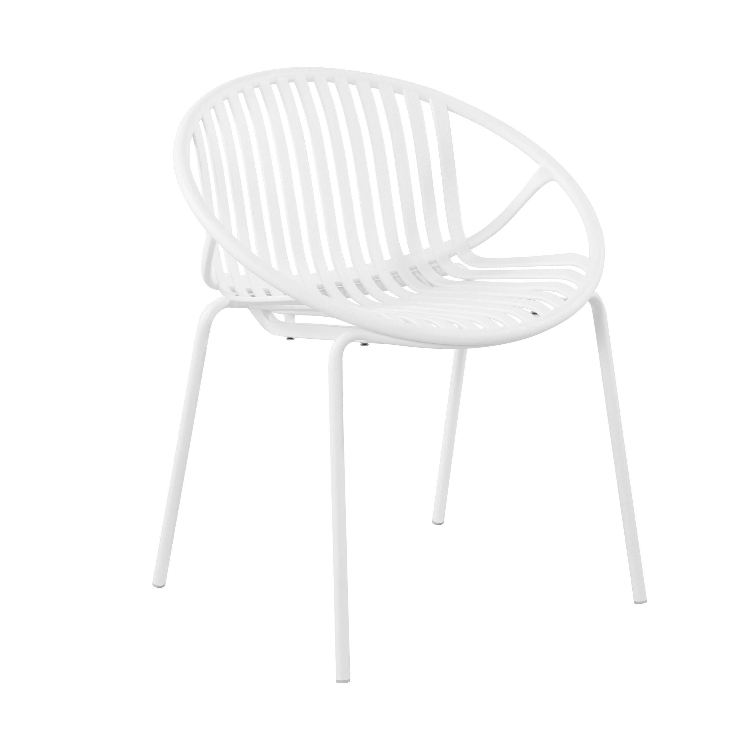 Ensemble de salle à manger d'extérieur moderne 7 pièces avec chaises empilables, blanc