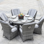 Ensemble de salle à manger rond en rotin et osier pour patio extérieur 7 pièces avec coussins par Moda Furnishings