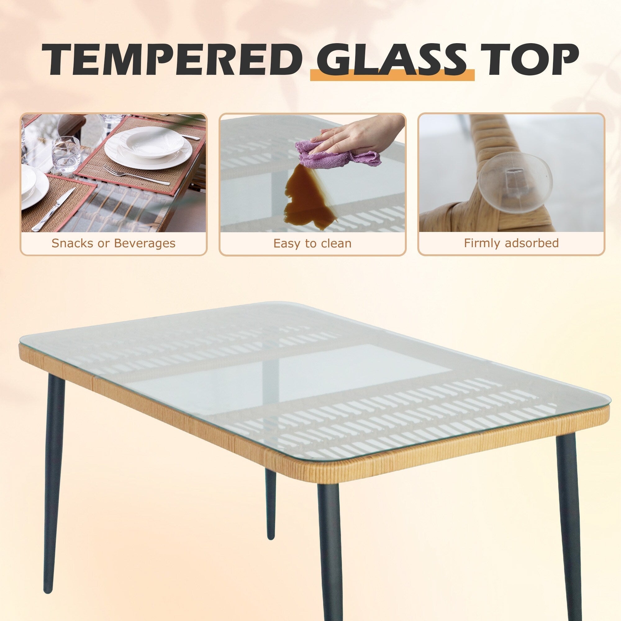 Ensemble de salle à manger de patio 7 pièces, table à manger d'extérieur en osier avec coussins amovibles pour pelouse, jardin et arrière-cour